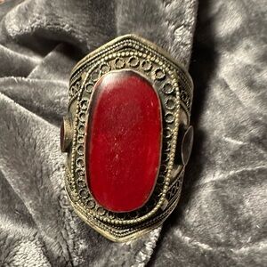 Vintage Afghan Red and Silver Women's Bracelet